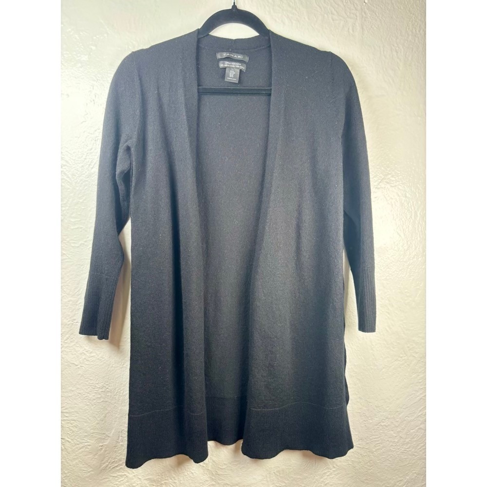 Tahari Cardigan Black Medium Merino Wool Blend Open Front Quiet Luxury Elevated